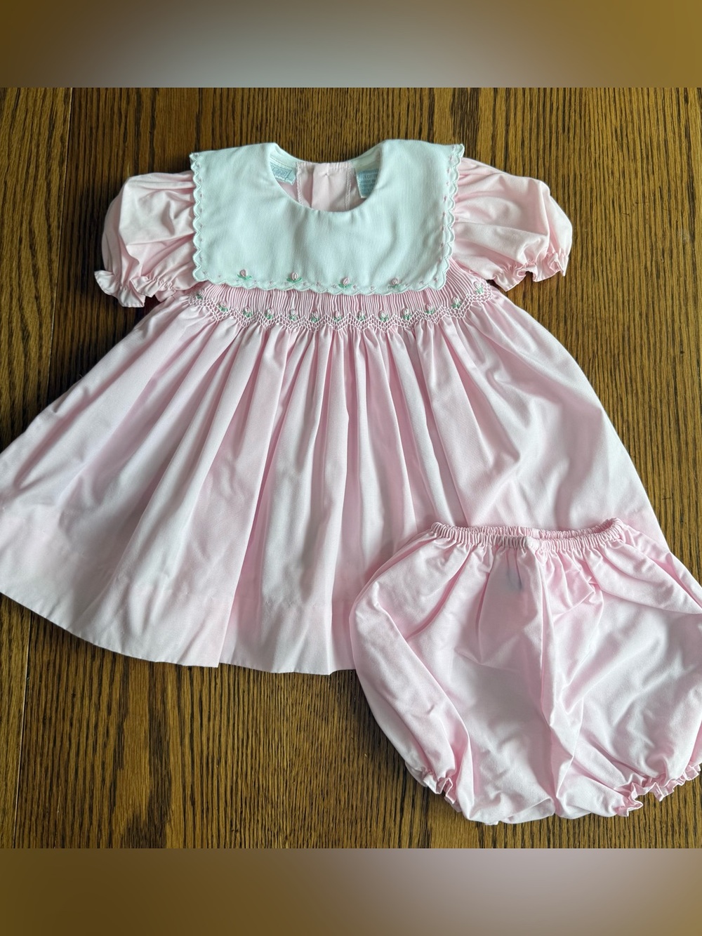Pink Smocked Baby Dress with White Peter Pan Collar 6 - 9 months